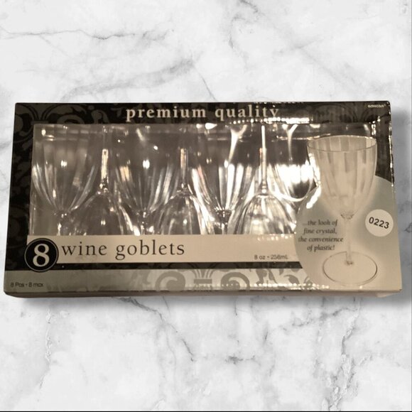 8 Pcs Premium Quality Amscan Wine Goblets 8 Oz / 236mL Plastic Reusable - Picture 1 of 8